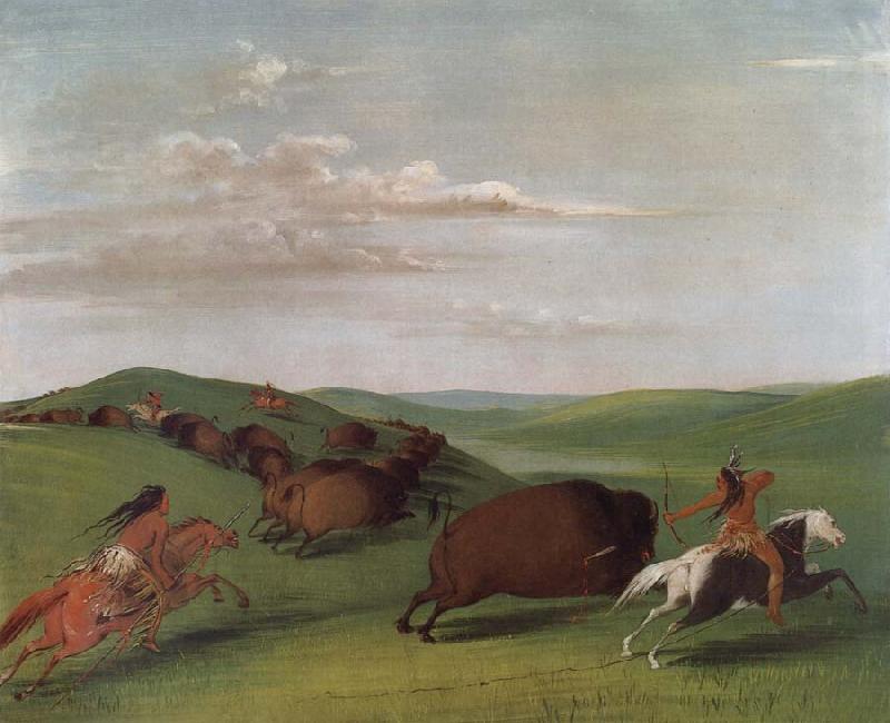 George Catlin Buffalo Chase with Bows and Lances Sweden oil painting art